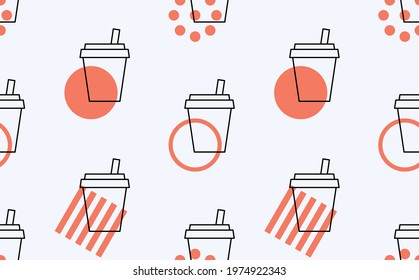 Red disposable cup seamless pattern. Vector hand drawn illustration