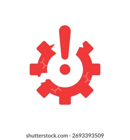 Icono rojo de la interrupción o del mal funcionamiento como engranaje roto.