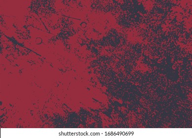 Red Distress urban used texture. Grunge rough dirty background. Brushed black paint cover. Aged grainy messy template. Renovate wall scratched backdrop. Empty aging design element. EPS10 vector.