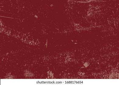 Red Distress urban used texture. Grunge rough dirty background. Brushed black paint cover. Aged grainy messy template. Renovate wall scratched backdrop. Empty aging design element. EPS10 vector.