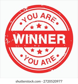 Red Distressed Round Stamp with 'You Are Winner' Text and Stars, Grunge Design Vector