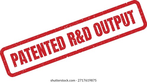 Sello de Vector rojo con estampado que marca PATENTED R and D OUTPUT, ideal para publicaciones científicas, tecnológicas o de innovación.
