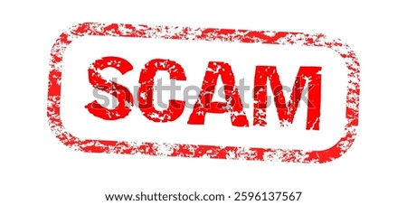 Red distressed-style rubber stamp graphic with the word SCAM