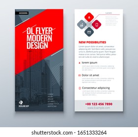 Red DL Flyer design with square shapes, corporate business template for dl flyer. Creative concept flyer or banner layout.