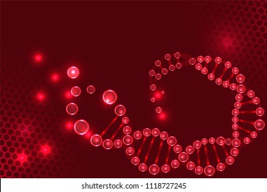 Red DNA background with space for text for cosmetic or healthcare, vector illustration.	