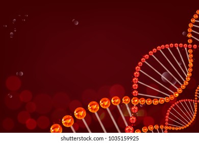 Red DNA concept background with space for text for cosmetic or healthcare ad, vector illustration.