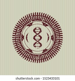 Red dna icon inside distress with rubber seal texture