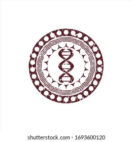Red dna icon inside distress rubber stamp with grunge texture