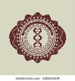 Red dna icon inside distressed grunge style stamp