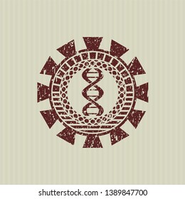 Red dna icon inside distressed rubber seal