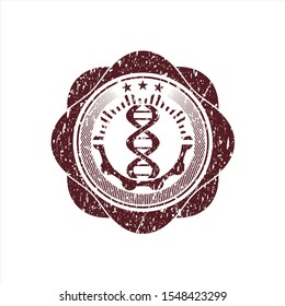 Red dna icon inside distressed rubber stamp with grunge texture