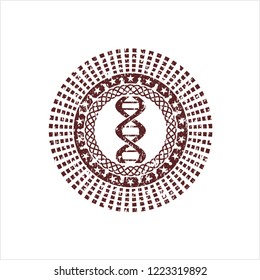 Red dna icon inside rubber grunge texture seal