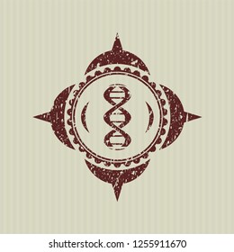 Red dna icon inside rubber stamp with grunge texture