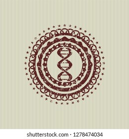 Red dna icon inside rubber grunge texture stamp
