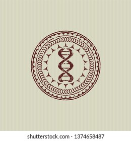 Red dna icon inside rubber grunge stamp