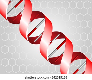 Red DNA spirals on grey background illustration
