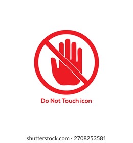 Icono rojo de no tocar con la mano en círculo prohibido, que indica restricción, parada o señal de advertencia