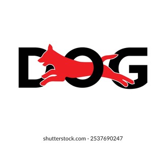 Perro rojo y texto negro. Diseño creativo del logotipo