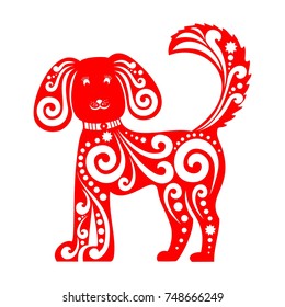 Red Dog. Chinese zodiac symbol of 2018 year, isolated on white background. Vector illustration.