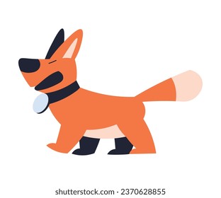 Red Dog with Collar Stand and Barking Vector Illustration