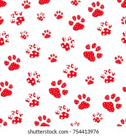 red dog footprints white background