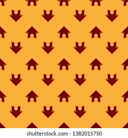 Red Dog house icon isolated seamless pattern on brown background. Dog kennel. Vector Illustration