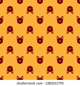 Red Dog icon isolated seamless pattern on brown background. Vector Illustration