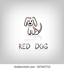 Red dog icon or logo. Vector object. Hand drawn line sketch design.