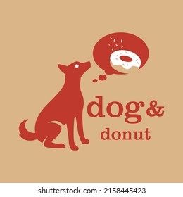 Red dog imagining eating donut, Dog silhouette and donut vector icon illustration