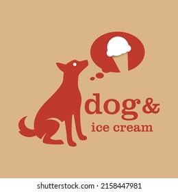 Red dog imagining eating ice cream, Dog silhouette and ice cream vector icon illustration