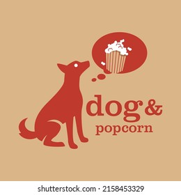 Red dog imagining eating popcorn, Dog silhouette and popcorn vector icon illustration