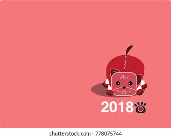 Red dog on pastel red background.Friendly dog with footprints and the 2018 number placed on red.Concept of happy and joyful for 2018 Chinese new year.