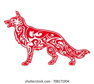 Red Dog silhouette. Chinese zodiac animal symbol of new year 2018. Isolated on white