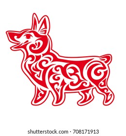 Red Dog silhouette. Chinese zodiac animal symbol of new year 2018. Isolated on white