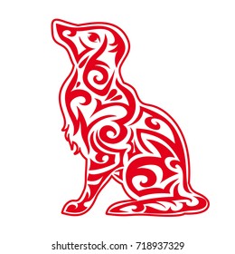 Red Dog silhouette. Chinese zodiac animal symbol of new year 2018. Isolated on white