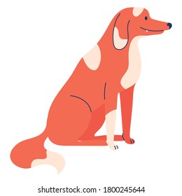 Red dog sitting. Flat illustration with lovely pet isolated on white.