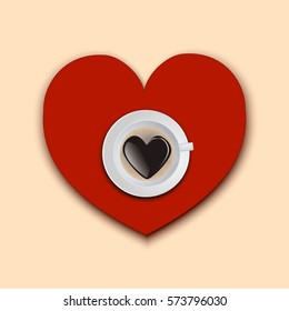 red doily in the form of heart on a pink background, vector illustration