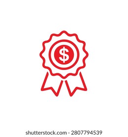 Red dollar sign symbol inside a stylized circular badge with jagged edges currency