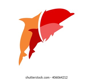 red dolphin silhouette fauna aquatic nautical marine life image icon logo