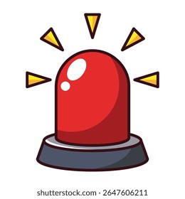 Red dome siren alarm flashing cartoon style isolated on white background.