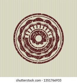 Red donut icon inside distress grunge seal