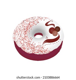 Red Donut with White Icing on Top Vector