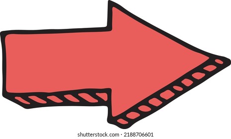 Red doodle arrow. Hand drawn right direction pointer