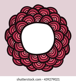 red doodle flower frame, cute vector card