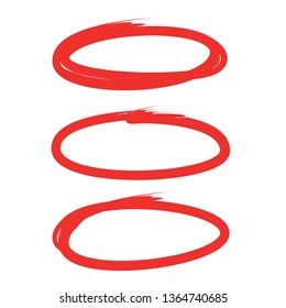 red doodle and hand drawn ink brush circle and oval markers set