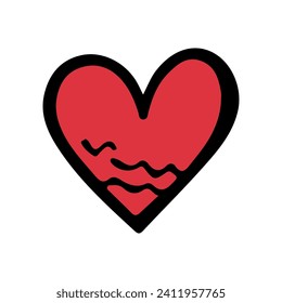 El corazón del doodle rojo aislado en un fondo blanco. La mano atrajo el corazón del amor. Ilustración vectorial para cualquier diseño