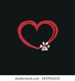 Red doodle heart with white paw prints