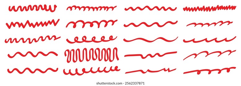 Red Doodle Underlines. Hand-Drawn Red Underline Collection. Vector illustration.