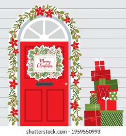 red door and christmas gift greeting card design