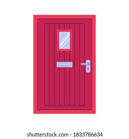 Red Door With Glass Flat Icon, Vector Sign, Front Door Letter Box Colorful Pictogram Isolated On White. Symbol, Logo Illustration. Flat Style Design